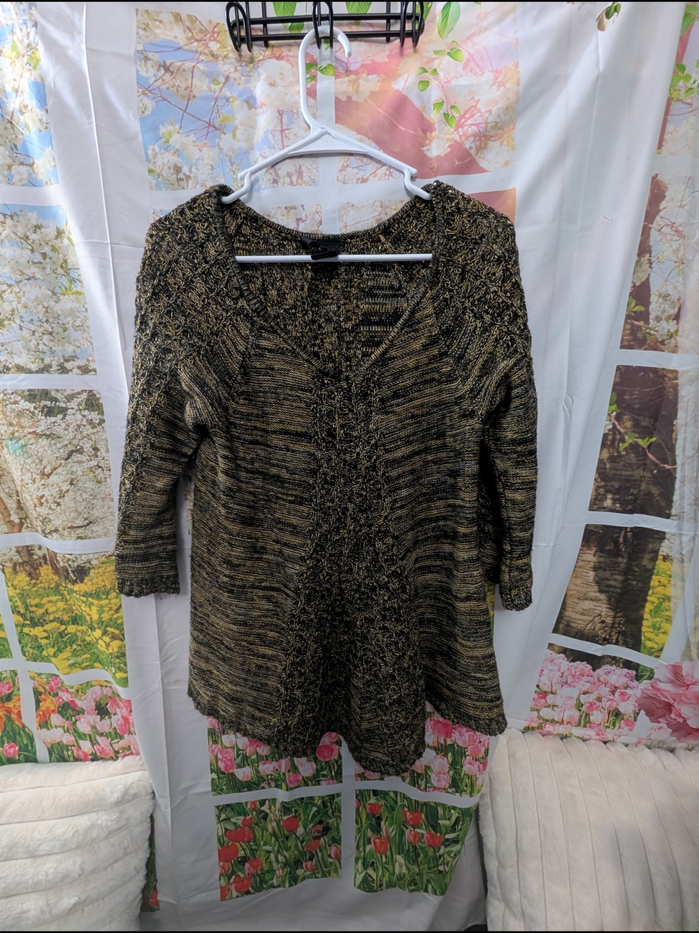 new directions Black and Gold Marled Scoop Neck Sweater